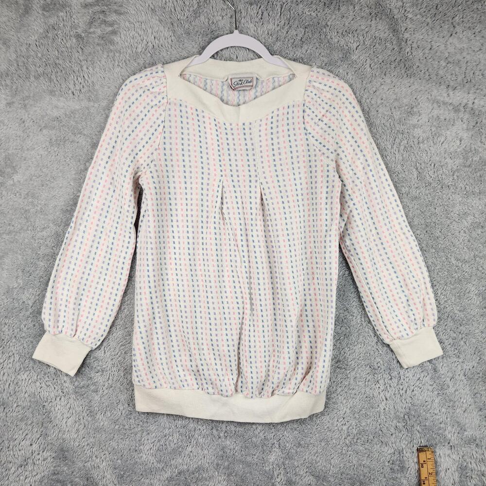 Vintage The Stork Club Sweater Womens Small White Pastel Striped 80s Cottage